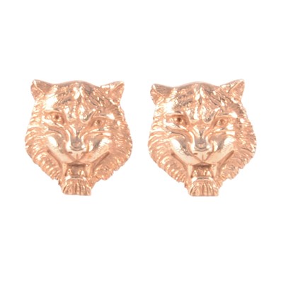 Lot 351 - A pair of 9 carat yellow gold tiger's head cufflinks.