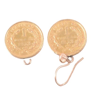 Lot 133 - A pair of United States of America dollar coin (1853) earrings.