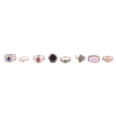 Lot 482 - A collection of silver, white metal, gilt white metal and costume jewellery rings.