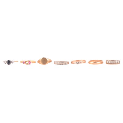 Lot 60 - Seven gold and gemset rings.