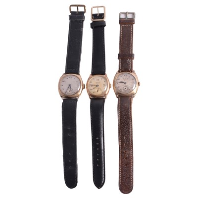 Lot 1197 - Three 9ct gold cased wristwatches