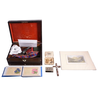 Lot 297 - Silver Albert watch chain, coins, medals, military bap badges, and other collectables.