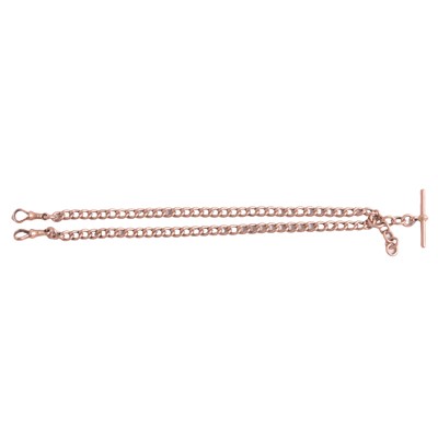 Lot 361 - A 9 carat rose gold double Albert watch chain.
