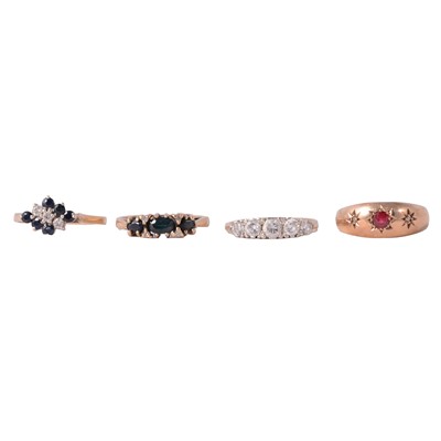 Lot 43 - Four gemset rings, ruby and diamond, sapphire and diamond, cubic zirconia.