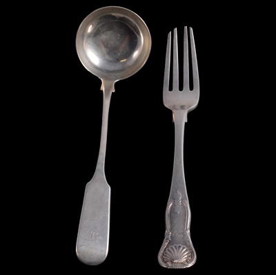 Lot 205 - Scottish provincial silver toddy ladle, Alexander Cameron, Dundee, and Scottish silver table fork.