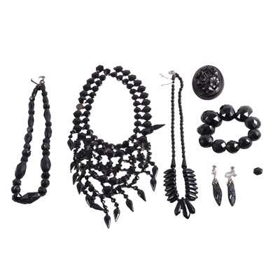 Lot 339 - A collection of Whitby jet and similar jewellery.