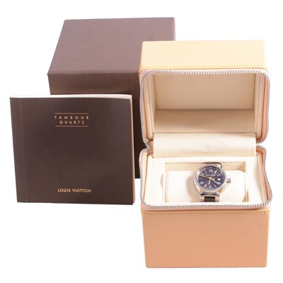 Lot 442 - Louis Vuitton - a lady's Tambour stainless steel quartz wristwatch.