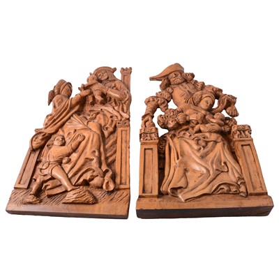 Lot 185 - Pair of Flemish style carved hardwood reliefs