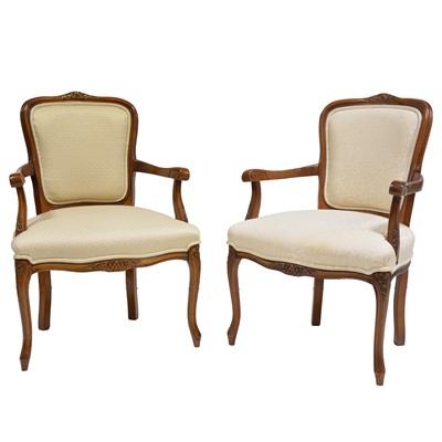 Lot 399 - Pair of modern French beech fauteuils