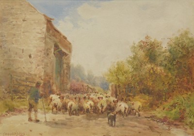 Lot 377 - William Manners, Shepherd and sheep on a lane