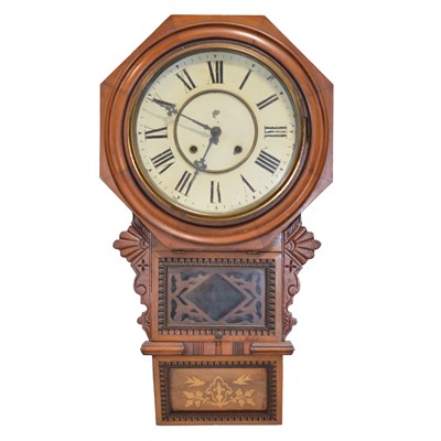 Lot 423 - American walnut wall clock, a Vienna clock