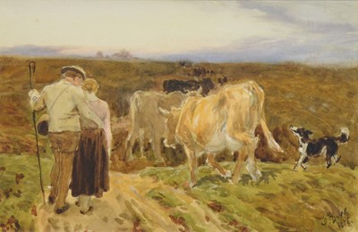 Lot 358 - John Dawson Watson, Farming couple with cattle
