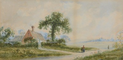 Lot 382 - H Melville, Country landscape with figures by a cottage, and other pictures