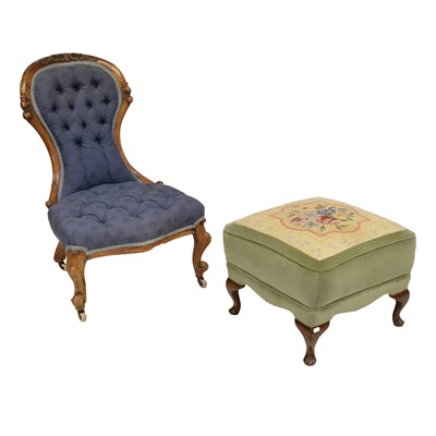 Lot 500 - Victorian walnut nursing chair and a footstool