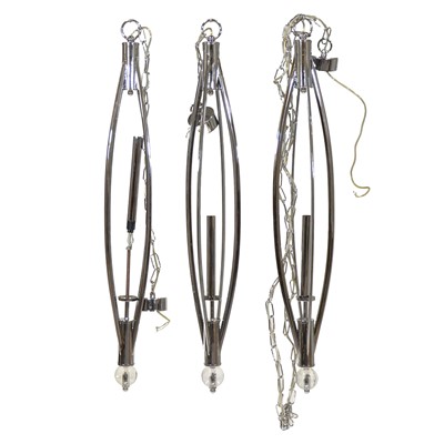 Lot 520 - Set of three modern chrome pendant lights