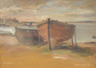 Lot 307 - Walter Graham Grieve, Boats at low tide, Buckie, Scotland