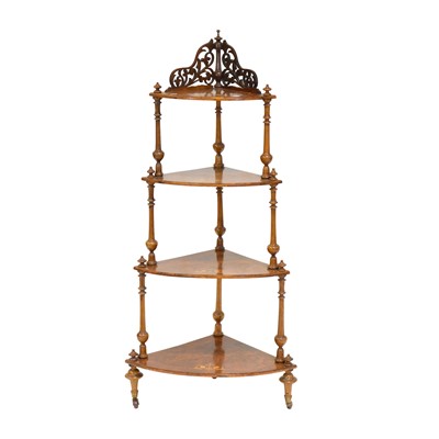 Lot 401 - Victorian walnut and marquetry corner whatnot