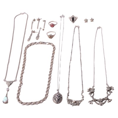 Lot 329B - A collection of silver and white metal marcasite jewellery.