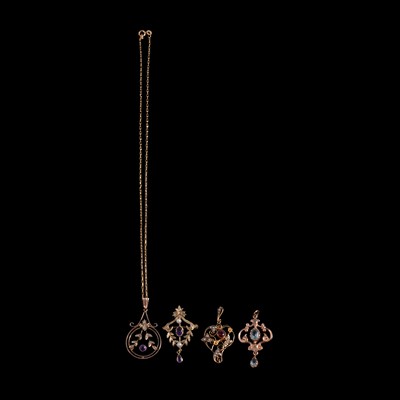 Lot 272 - Four Edwardian and similar reproduction pendants.
