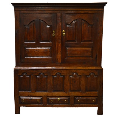 Lot 223 - Joined oak press cupboard, early 18th century
