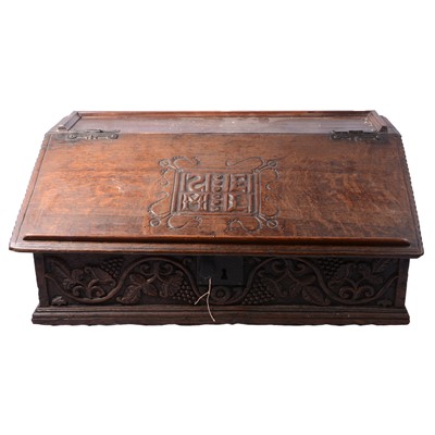Lot 266 - Joined oak writing slope and a family Bible