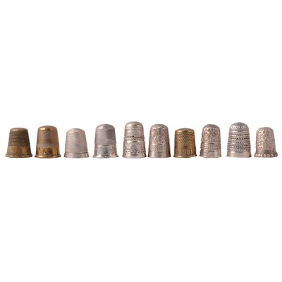Lot 215 - Collection of silver, white metal, brass and other metal thimbles.