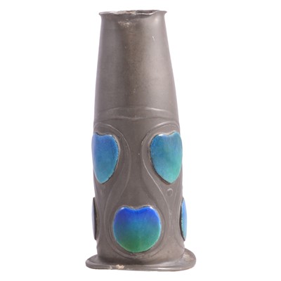 Lot 95 - Archibald Knox for Liberty & Co., an Arts and Crafts Tudric and enamel vase