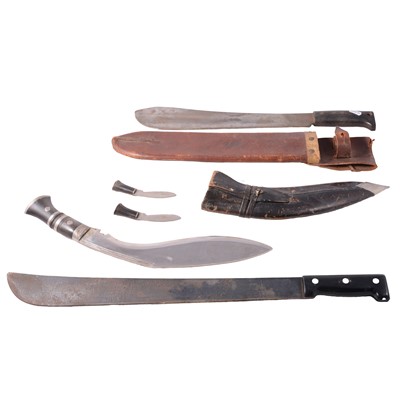 Lot 191 - Kukri knife and two machetes