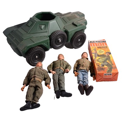 Lot 215 - Palitoy Action Man Transport Command Armoured Car, Soldiers, and accessories