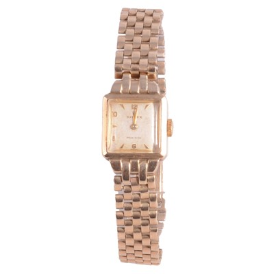 Lot 432 - Rolex - a lady's vintage 9 carat yellow gold manual wind bracelet wristwatch.