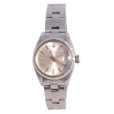 Lot 1053 - Rolex - a lady's Oyster Perpetual Date automatic stainless steel wristwatch.