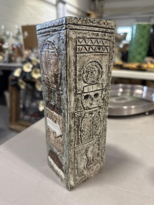 Lot 17 - Alison Brigden for Troika Pottery, a tall cuboid vase