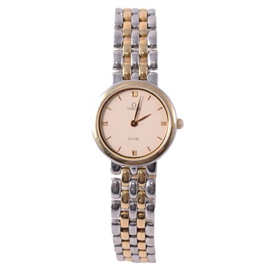 Lot 1091 - Omega – a lady’s De Ville bi-colour quartz bracelet wristwatch.