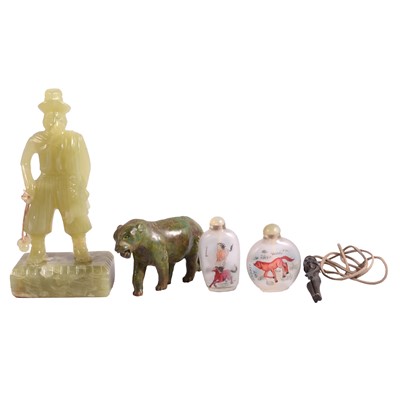 Lot 161 - Oriental crystal snuff bottles, and carved hardstone and wooden figures.