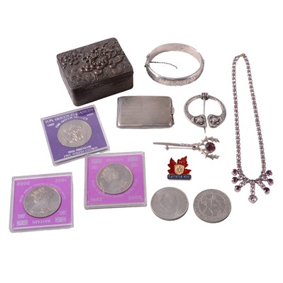 Lot 496 - Silver, white metal, and costume jewellery, and coins.