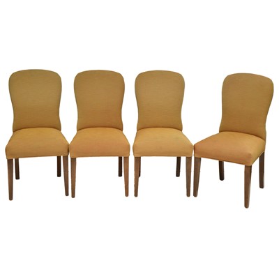 Lot 425 - Set of twelve stained beech and upholstered dining chairs