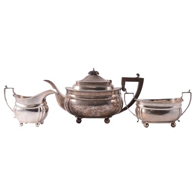 Lot 301 - Three-piece silver teaset, by Elkington & Co, Birmingham 1911