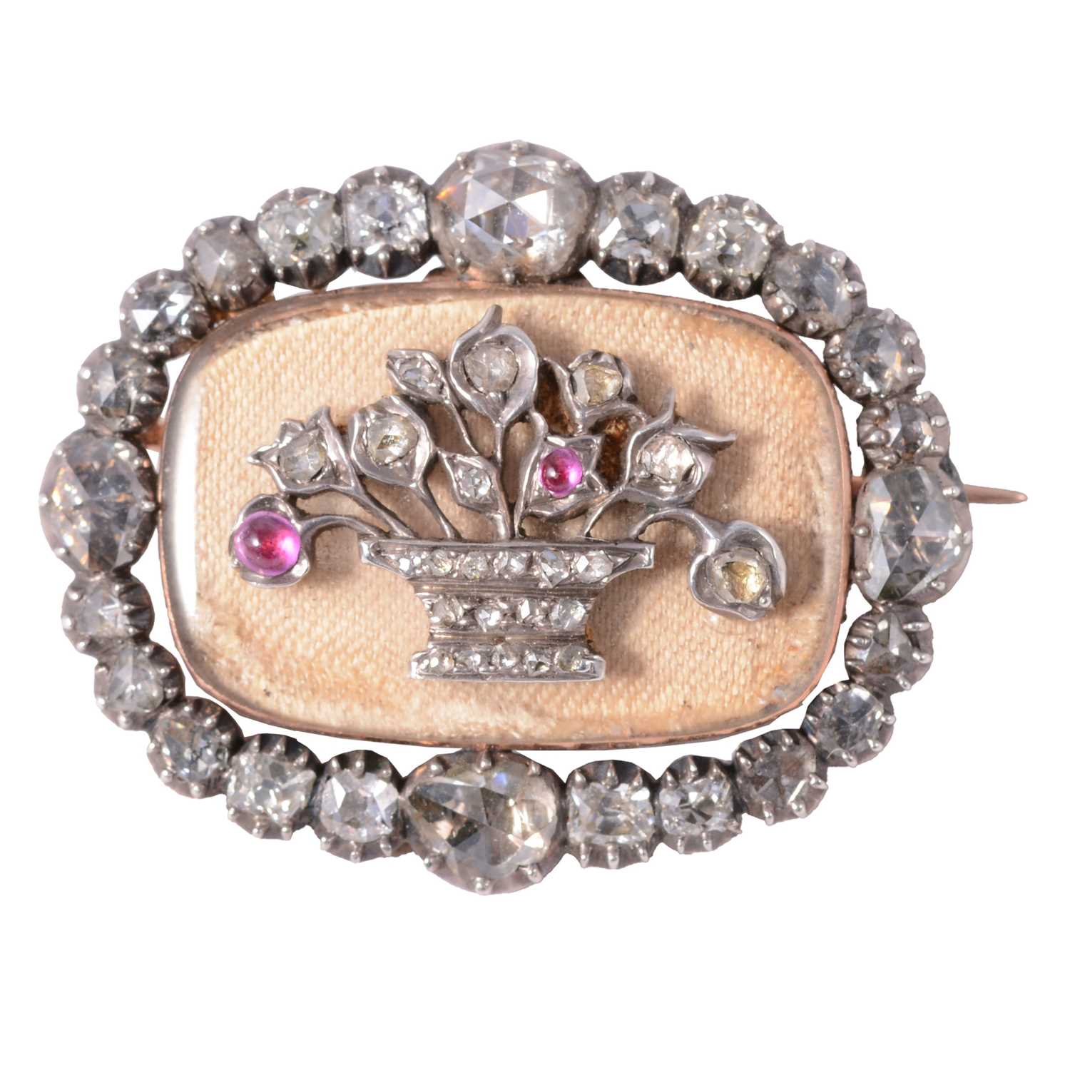 Lot 196 - A diamond floral basket brooch.