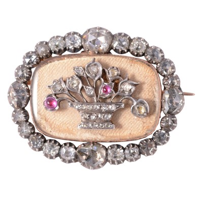 Lot 196 - A diamond floral basket brooch.