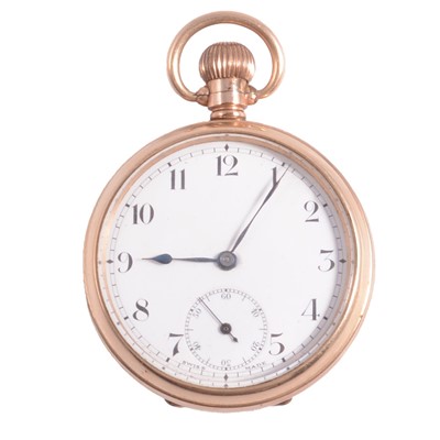 Lot 335 - A gold-plated open face pocket watch.