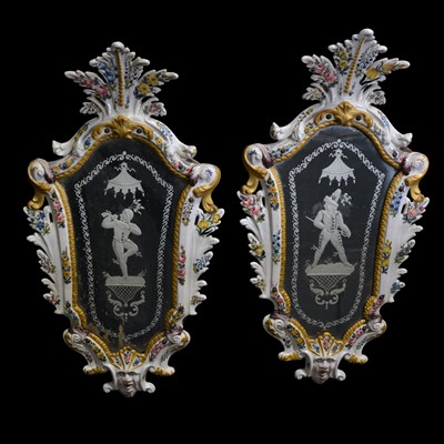 Lot 230 - Pair of Italian maiolica and etched glass mirrors