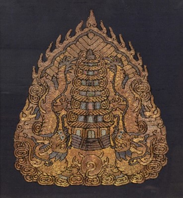 Lot 344 - Burmese embroidery, Temple with lions