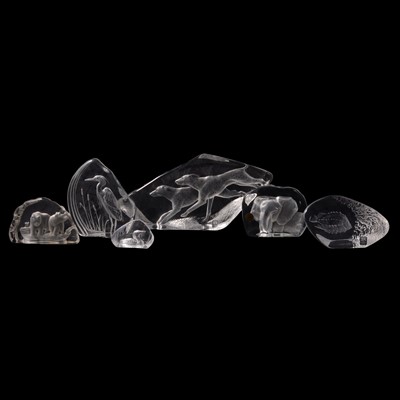 Lot 99 - Six glass relief sculptures/ paperweights