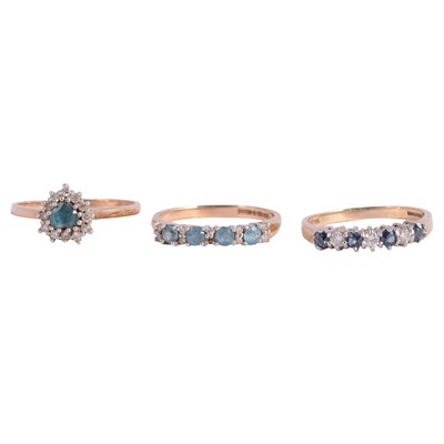 Lot 242 - Three 9 carat yellow and white gold gemset rings.