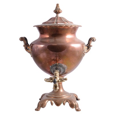 Lot 122 - Victorian brass-mounted copper tea urn