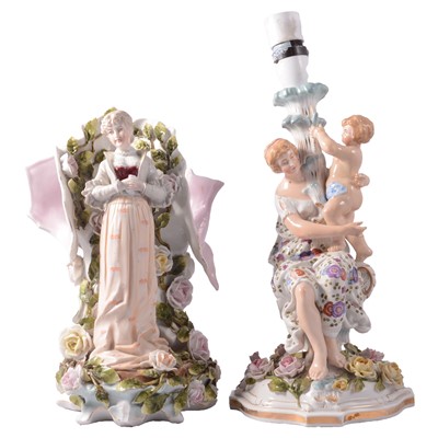 Lot 10 - Continental figural table lamp converted from a candlestick and a continental vase.