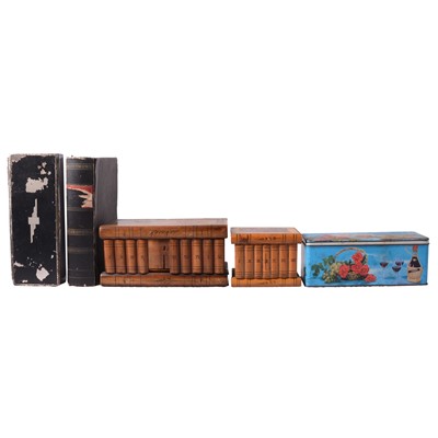 Lot 133 - Two Victorian writing slopes, Sorrento ware box, and other tins and boxes