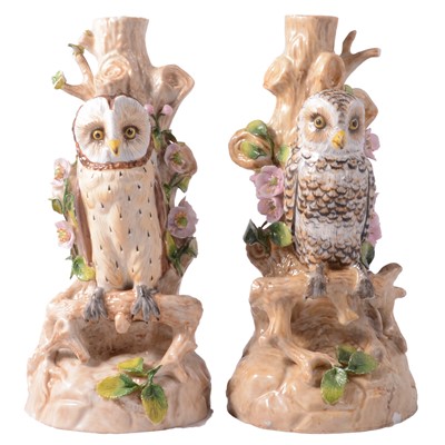 Lot 16 - Near pair of owl design spill holder vases.