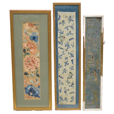 Lot 328 - Six Chinese silk embroidered panels