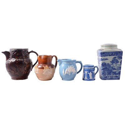 Lot 44 - Three Dudson Brothers glazed Jasperware jugs, and other stoneware jugs, etc